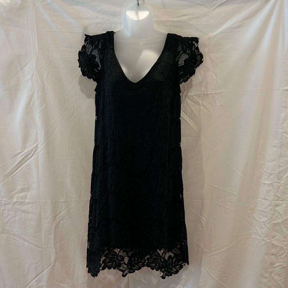 V Christina black lace lined dress. Size medium.